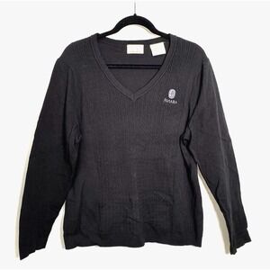 EP Pro Women's XL Black V-Neck Textured Knit Sweater Aviara Logo